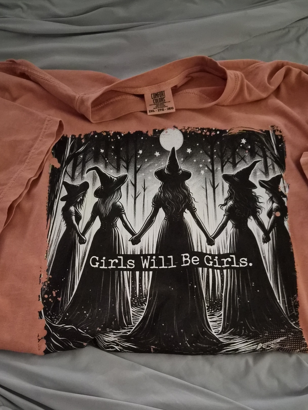 Comfort Colors Dusty Rose Girls Will Be Girls Witch Graphic Tee